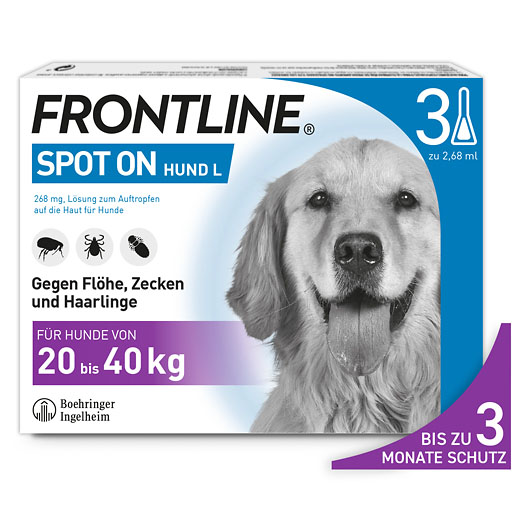FRONTLINE SPOT-ON gegen Zecken, Flöhe und Haarlinge für Hunde L (20-40 kg)<sup> 6</sup>  3 St