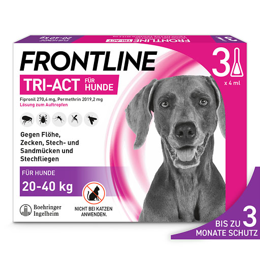FRONTLINE TRI-ACT gegen Zecken, Flöhe und fliegende Insekten für Hunde L (20-40 kg)<sup> 6</sup>  3 St