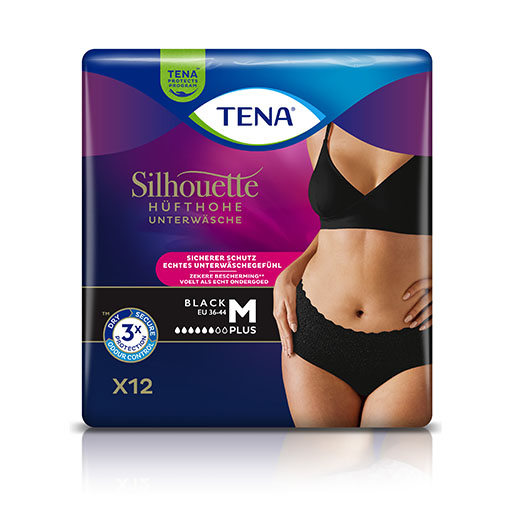 TENA SILHOUETTE Plus M black Inkontinenz Pants 12 St